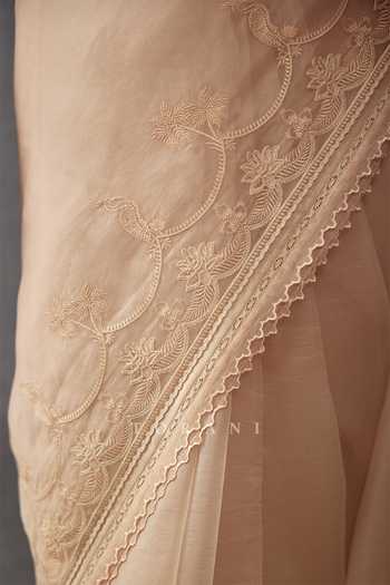 Buy_Torani_Beige Silk Organza, Cotton, Chanderi Embroidery, Mradu Afroza Saree With Blouse_Online_at_Aza_Fashions