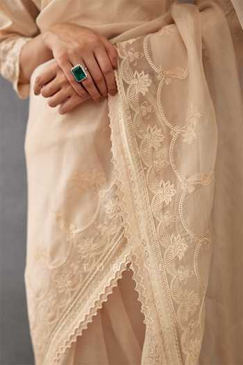 Torani_Beige Silk Organza, Cotton, Chanderi Embroidery, Mradu Afroza Saree With Blouse_at_Aza_Fashions