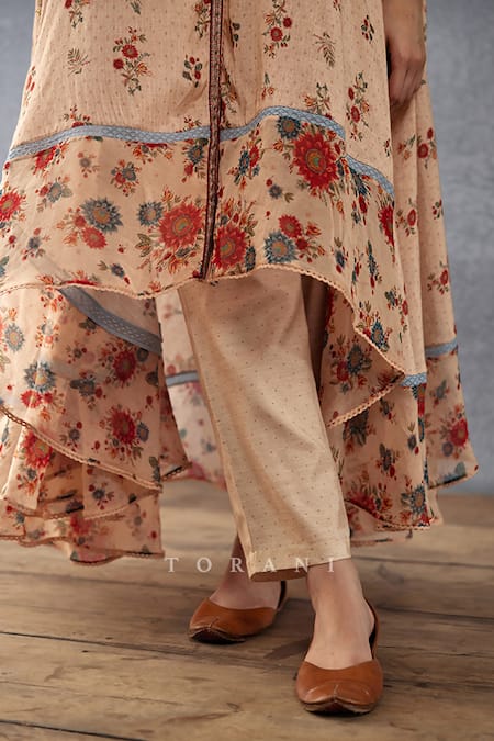 Buy_Torani_Beige Cotton, Silk Embroidery Round Neck Badami Maya Printed Kurta And Pant Set 