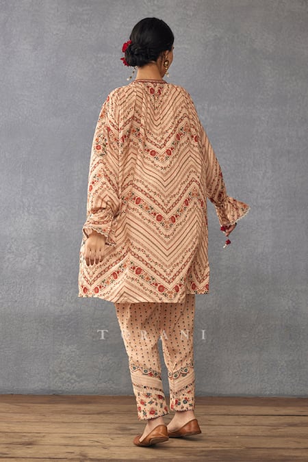 Shop Torani Beige Cotton, Silk Tassels, Embroidery Badami Tarifa Printed Kurta And Pant Set at Aza Fashions Shop_Torani_Beige Cotton, Silk Tassels, Embroidery Badami Tarifa Printed Kurta And Pant Set _at_Aza_Fashions