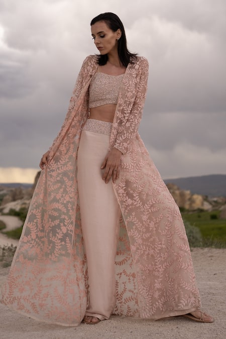 COUTURE BY NIHARIKA Hand Floral Embroidered Jacket Pant Set 