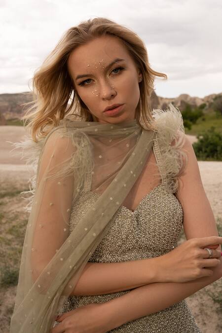 COUTURE BY NIHARIKA Green Organza, Viscose Sequins, Beads, Hand Embroidered Kurta Sharara Set at Aza Fashions COUTURE BY NIHARIKA_Green Organza, Viscose Sequins, Beads, Hand Embroidered Kurta Sharara Set _at_Aza_Fashions