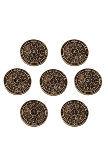Shop_Cosa Nostraa_Gold Radiant Dawn Carved Buttons - Set Of 7 _at_Aza_Fashions