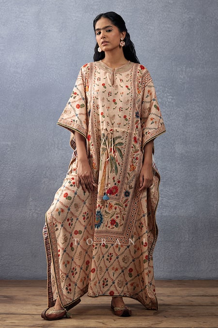 Buy Torani Beige Handloom , Tassels Round Neck Badami Amreek Printed Kaftan Buy_Torani_Beige Handloom , Tassels Round Neck Badami Amreek Printed Kaftan