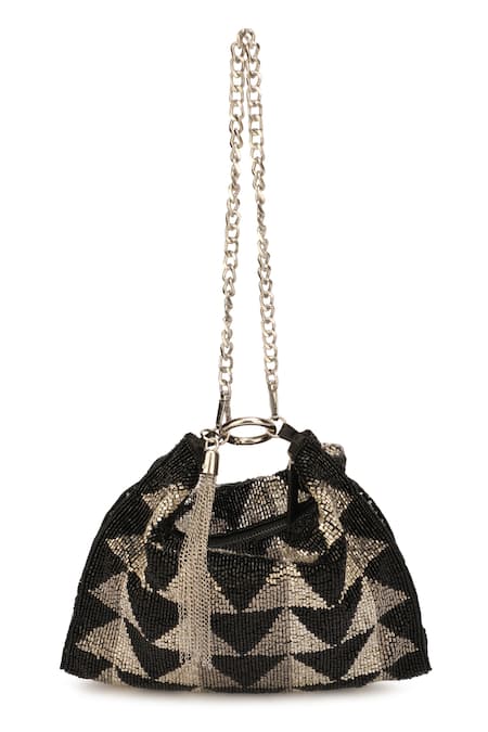 RICAMMO Black Embellished Crystal Hobo Bag