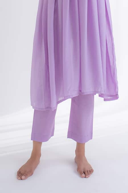 Buy_Avaasya Jaipur_Purple Muslin, Cotton Embroidery Split V-neck Floral Kurta Pant Set _Online_at_Aza_Fashions