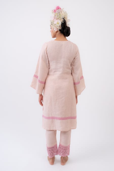 Avaasya Jaipur Linen Crochet Laced Kurta & Pant Set 