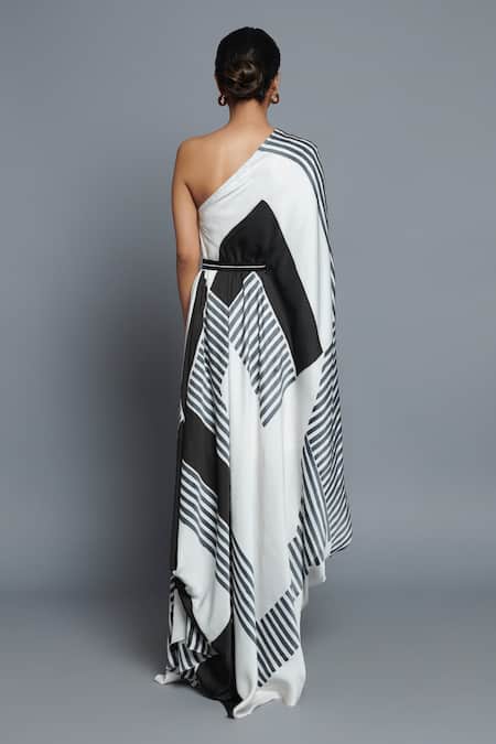 Vedika M Printed One-Shoulder Draped Kaftan 
