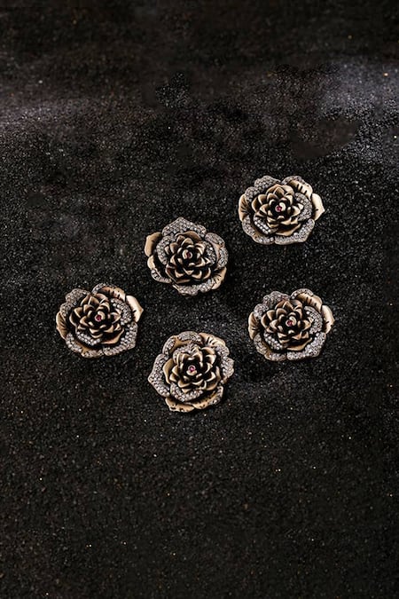 Cosa Nostraa Gold Regal Rose Carved Buttons - Set Of 5 