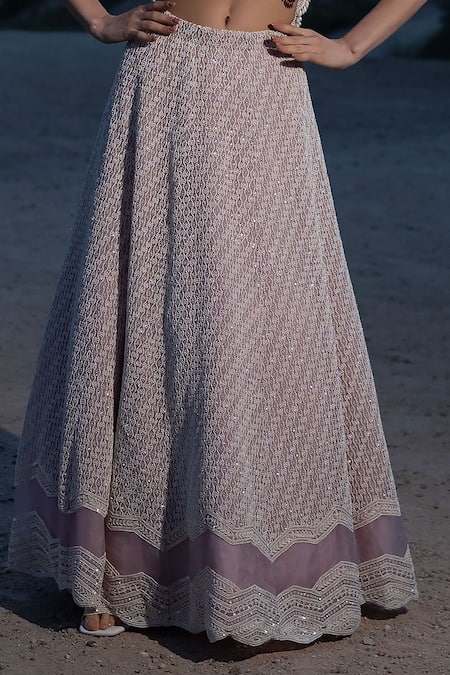 COUTURE BY NIHARIKA Purple Organza Sequins, Mirrors Hand Embroidered Lehenga With Cape Blouse Online at Aza Fashions COUTURE BY NIHARIKA_Purple Organza Sequins, Mirrors Hand Embroidered Lehenga With Cape Blouse _Online_at_Aza_Fashions