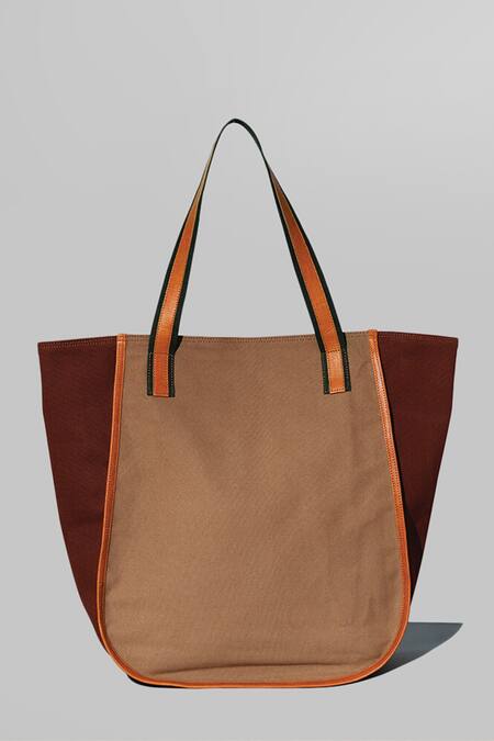 Buy Beige Gulzar Colorblock Market Tote Bag by Swarang Designs
