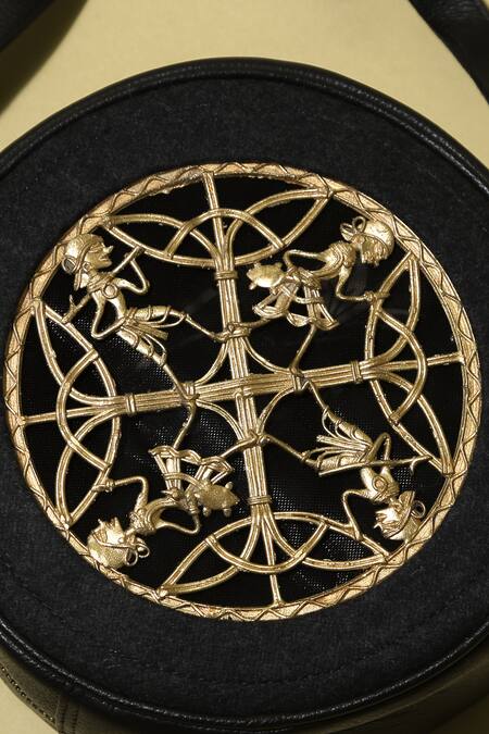 Swarang Designs_Black Ghoomar Circle Shaped Sling Bag_at_Aza_Fashions