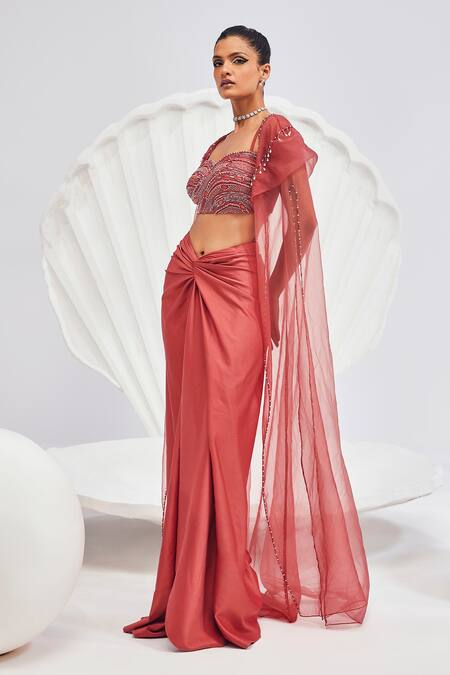 Buy Divya Aggarwal Red Satin Cut Work Sweetheart Neck Lana Hand Embroidered Cape Skirt Set Online at Aza Fashions Buy_Divya Aggarwal_Red Satin Cut Work Sweetheart Neck Lana Hand Embroidered Cape Skirt Set _Online_at_Aza_Fashions