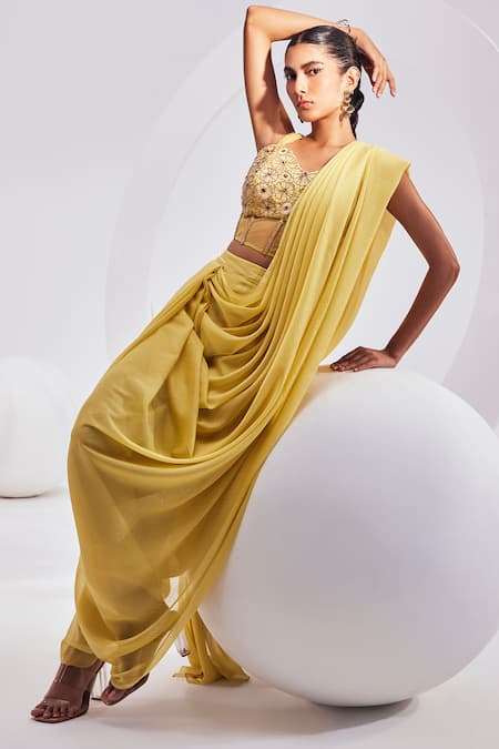 Buy Divya Aggarwal Yellow Satin, Chiffon Sequins, Beads Isla Concept Saree With Embroidered Corset Online at Aza Fashions Buy_Divya Aggarwal_Yellow Satin, Chiffon Sequins, Beads Isla Concept Saree With Embroidered Corset _Online_at_Aza_Fashions