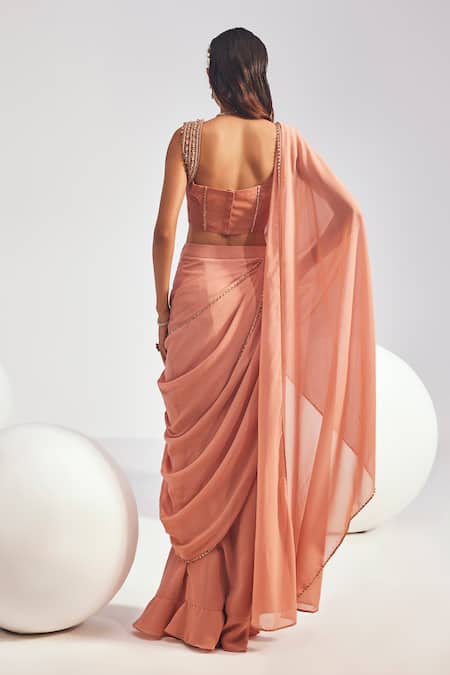 Shop Divya Aggarwal Pink Satin, Tulle, Georgette Hertha Concept Saree With Embroidered Corset at Aza Fashions Shop_Divya Aggarwal_Pink Satin, Tulle, Georgette Hertha Concept Saree With Embroidered Corset _at_Aza_Fashions