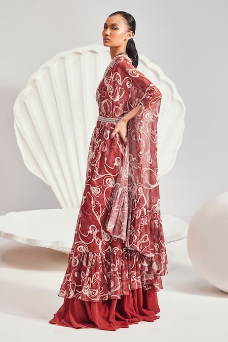 Buy Divya Aggarwal Red Georgette Sequins, Beads, Embroidery Sweetheart Embellished Cape And Skirt Set Online at Aza Fashions Buy_Divya Aggarwal_Red Georgette Sequins, Beads, Embroidery Sweetheart Embellished Cape And Skirt Set _Online_at_Aza_Fashions