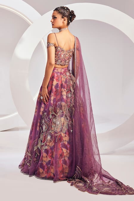 Shop Divya Aggarwal Wine Lehenga And Blouse Dupion Silk Embroidered Bead Embellished Bridal Set at Aza Fashions Shop_Divya Aggarwal_Wine Lehenga And Blouse Dupion Silk Embroidered Bead Embellished Bridal Set _at_Aza_Fashions