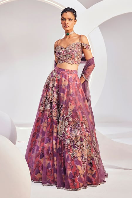 Divya Aggarwal Wine Lehenga And Blouse Dupion Silk Embroidered Bead Embellished Bridal Set Online at Aza Fashions Divya Aggarwal_Wine Lehenga And Blouse Dupion Silk Embroidered Bead Embellished Bridal Set _Online_at_Aza_Fashions