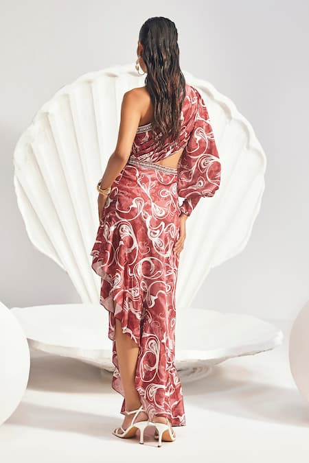 Divya Aggarwal Satin Asymmetric Drape Dress 