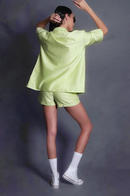Shop Seesa Green Chanderi Silk Shorts at Aza Fashions Shop_Seesa_Green Chanderi Silk Shorts _at_Aza_Fashions