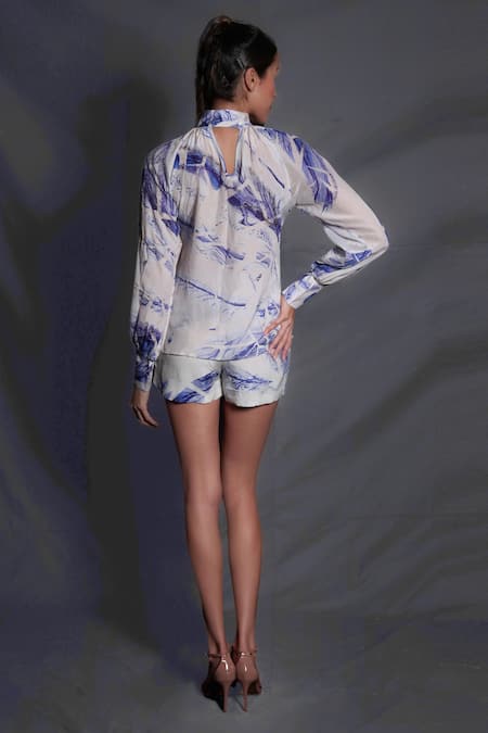 Shop Seesa Ivory Viscose Beads High Neck Lunar Rock Leaf Print Top at Aza Fashions Shop_Seesa_Ivory Viscose Beads High Neck Lunar Rock Leaf Print Top _at_Aza_Fashions