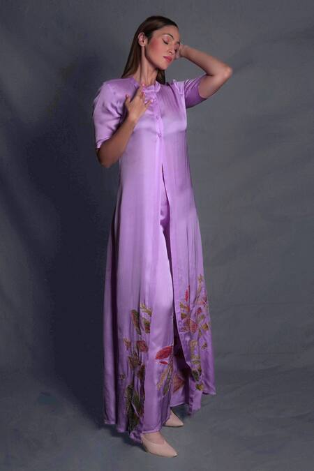 Shop Seesa Purple Viscose, Satin Beads Placement Embroidered Trouser at Aza Fashions Shop_Seesa_Purple Viscose, Satin Beads Placement Embroidered Trouser _at_Aza_Fashions