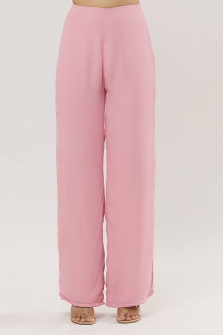 Shop COUTURE BY NIHARIKA Pink Chiffon, Organza Pearls V-neck Embellished Cape Pant Set Online at Aza Fashions Shop_COUTURE BY NIHARIKA_Pink Chiffon, Organza Pearls V-neck Embellished Cape Pant Set _Online_at_Aza_Fashions