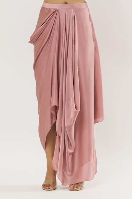 Shop_COUTURE BY NIHARIKA_Pink Organza, Satin Embroidery High Neck Crystal Feather Jacket With Skirt _Online_at_Aza_Fashions