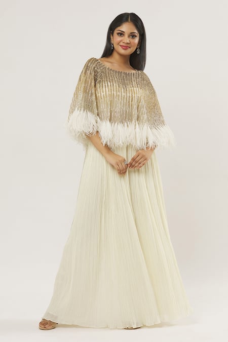 COUTURE BY NIHARIKA Plume Embellished Cape Pant Set 