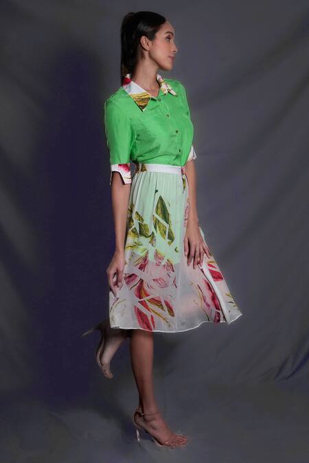 Seesa Ivory Crepe Floral Print Skirt Online at Aza Fashions Seesa_Ivory Crepe Floral Print Skirt _Online_at_Aza_Fashions