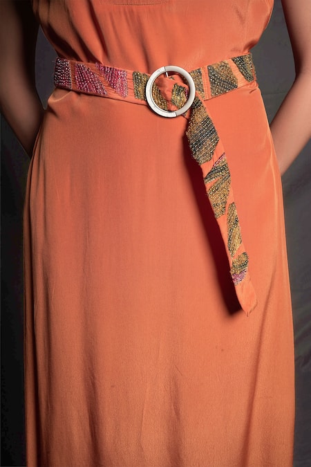 Shop_Seesa_Orange Applique Embroidered Belt _at_Aza_Fashions