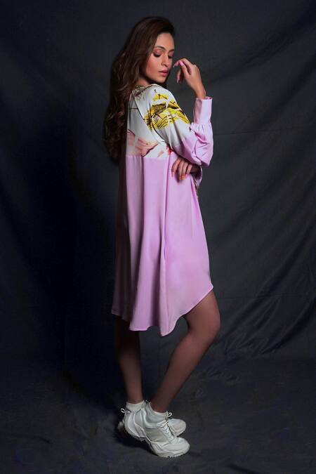 Seesa Purple Crepe Embroidery V-neck Asymmetric Dress Online at Aza Fashions Seesa_Purple Crepe Embroidery V-neck Asymmetric Dress _Online_at_Aza_Fashions