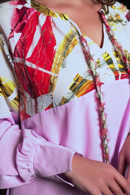 Buy Seesa Purple Crepe Embroidery V-neck Asymmetric Dress Online at Aza Fashions Buy_Seesa_Purple Crepe Embroidery V-neck Asymmetric Dress _Online_at_Aza_Fashions