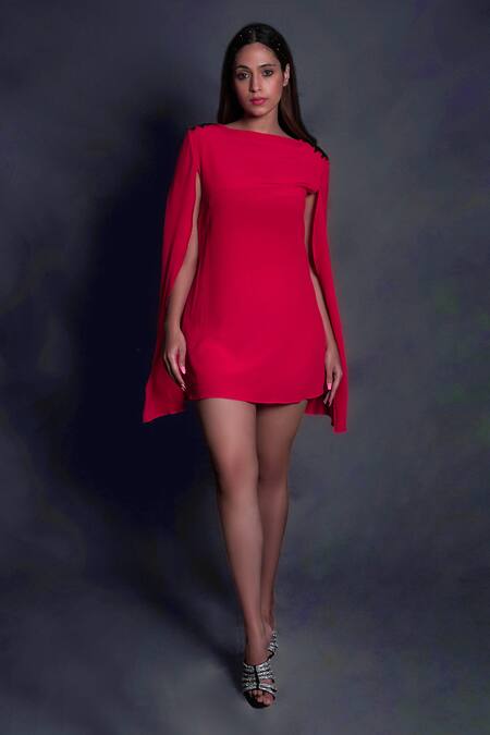 Buy Red Crepe Round Short Cape Dress For Women by Seesa Online at Aza  Fashions.