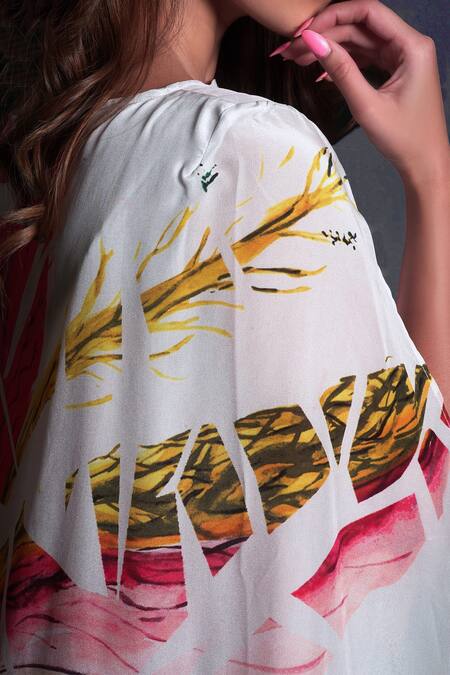 Seesa_White Crepe Round Neck Cape Dress _Online_at_Aza_Fashions