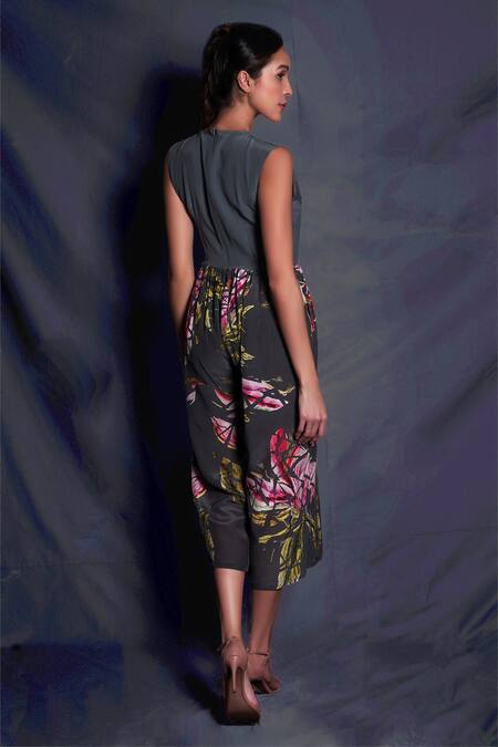 Shop_Seesa_Grey Crepe Boat Neck Floral Print Jumpsuit _at_Aza_Fashions