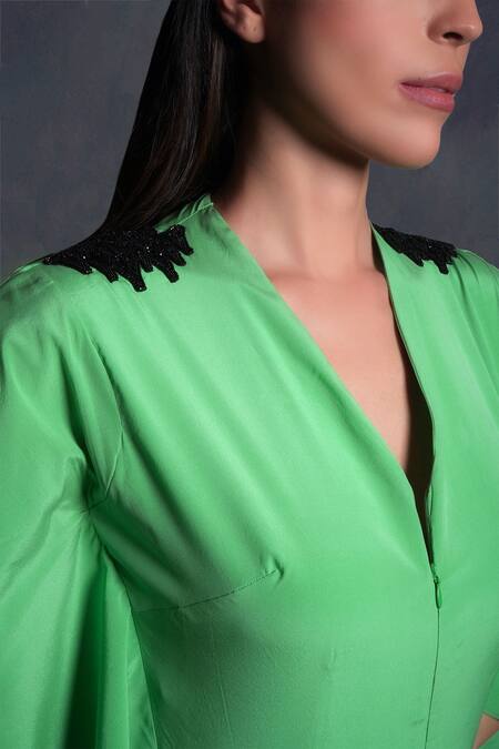 Seesa_Green Cape Sleeve Jumpsuit_Online_at_Aza_Fashions