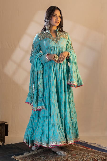 Nazar By Indu Floral Print Tiered Anarkali Set 