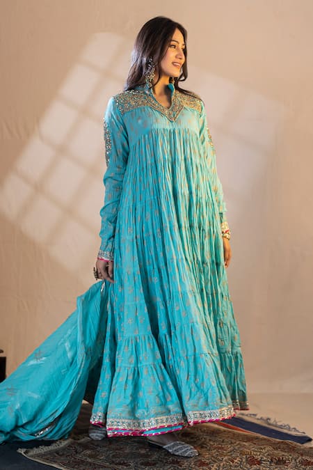 Nazar By Indu Floral Print Tiered Anarkali Set 