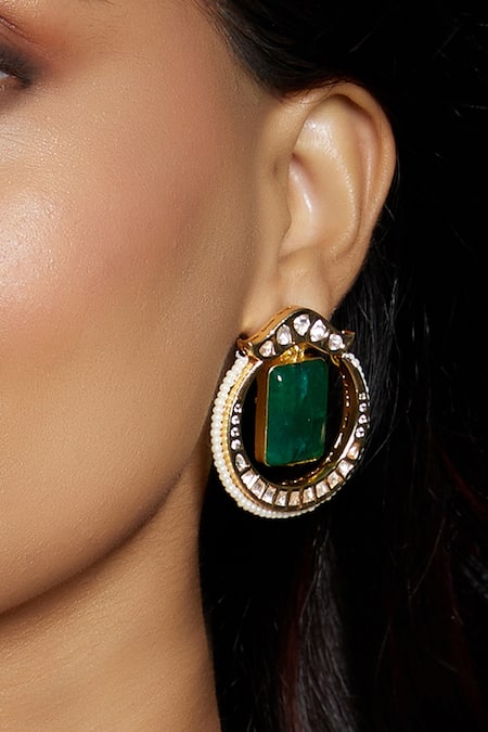joules by radhika Green Onyx Polki Embellished Earrings