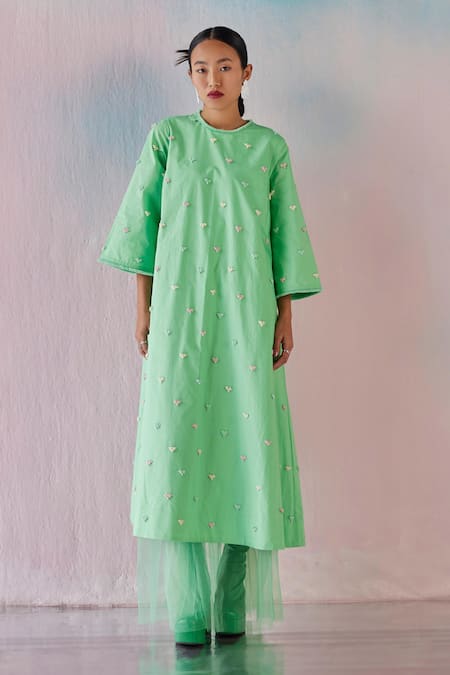 Ilk Foam Heart Embroidered A-Line Dress 