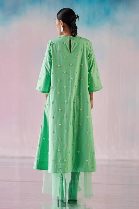 Ilk Foam Heart Embroidered A-Line Dress 