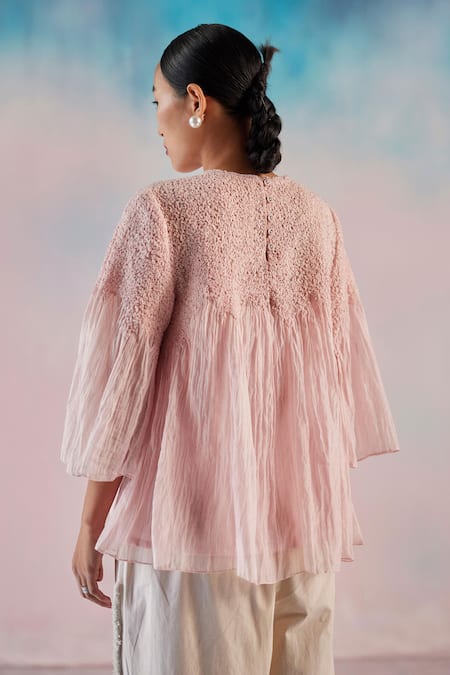 Ilk Chanderi Smocked Yoke Top 