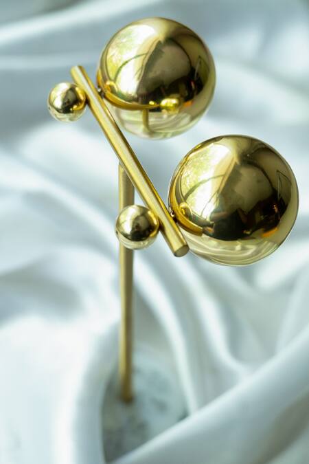 Shop Zariin Gold Plated Ball Embellished Party Starter Stud Earrings Online at Aza Fashions Shop_Zariin_Gold Plated Ball Embellished Party Starter Stud Earrings_Online_at_Aza_Fashions