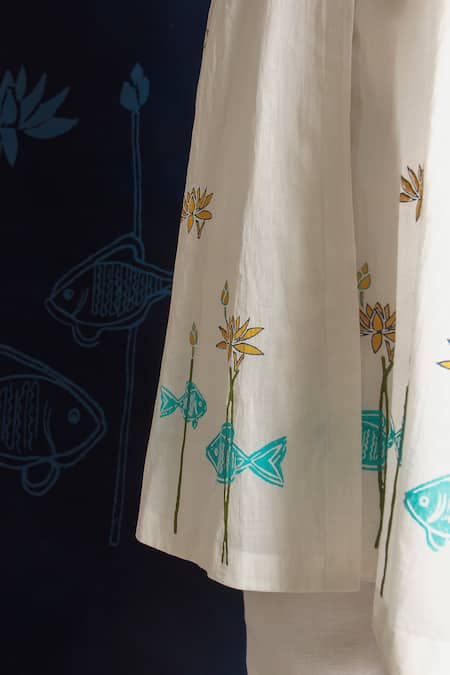 Buy_Ibai_White Muslin Embroidery Mandarin Collar Placed Mirrorwork Overlay Jacket _Online_at_Aza_Fashions