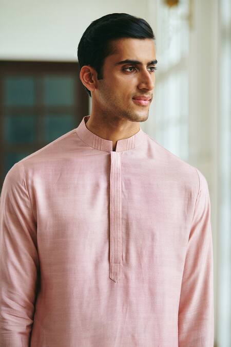 Buy_Philocaly_Pink Cotton Blush Pintucked Placket Kurta _Online_at_Aza_Fashions