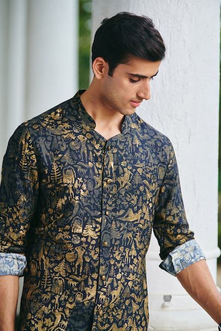 Buy_Philocaly_Black Cotton Metallic Thread Infinity Printed Kurta _Online_at_Aza_Fashions