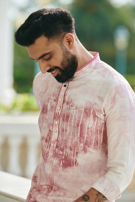 Philocaly_Pink Cotton Metallic Thread Grove Abstract Print Kurta _Online_at_Aza_Fashions