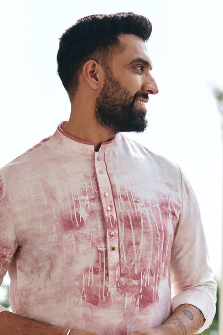 Shop_Philocaly_Pink Cotton Metallic Thread Grove Abstract Print Kurta _Online_at_Aza_Fashions