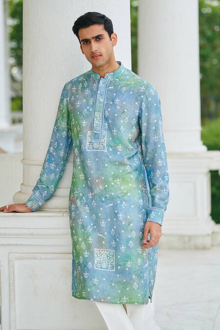 Philocaly_Green Cotton Vatika Floral Print Kurta _Online_at_Aza_Fashions